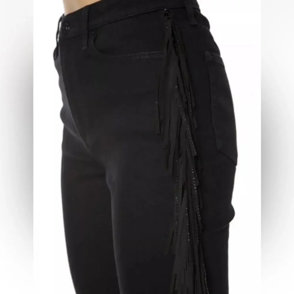 Juicy Couture Women’s Venice Statement Fringe Jeans Black straight fit Sz 26 - Picture 2 of 7
